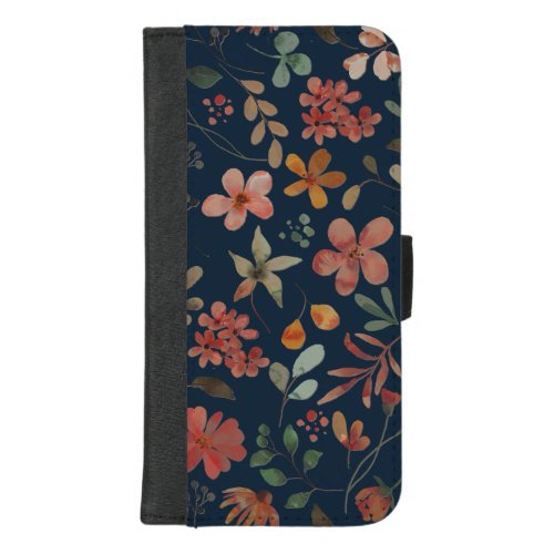 Antique Watercolor Print Floral on Navy iPhone 87 Plus Wallet Case