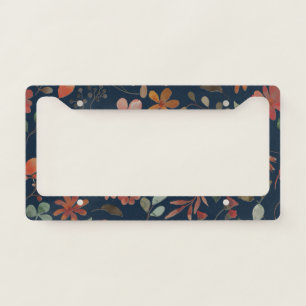 Antique Watercolor Print Floral on Navy License Plate Frame
