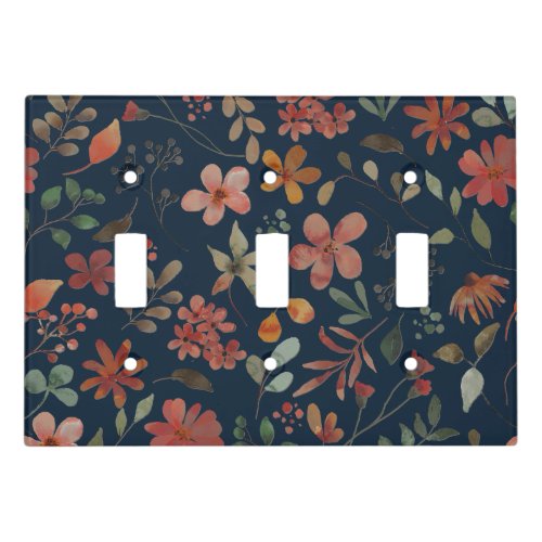 Antique Watercolor Print Floral on Navy Light Switch Cover