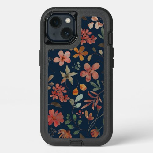 Antique Watercolor Print Floral on Navy iPhone 13 Case