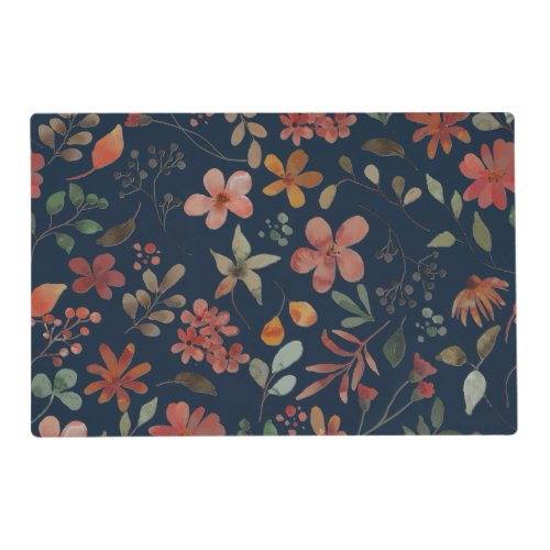 Antique Watercolor Print Floral on Navy Placemat