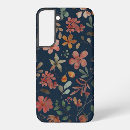 Antique Watercolor Print Floral on Navy Samsung Galaxy S22 Case