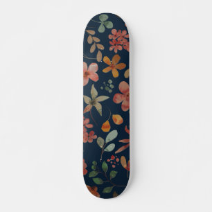 Antique Watercolor Print Floral on Navy Skateboard