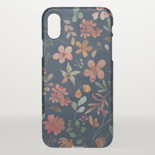 Antique Watercolor Print Floral on Navy iPhone XS Case