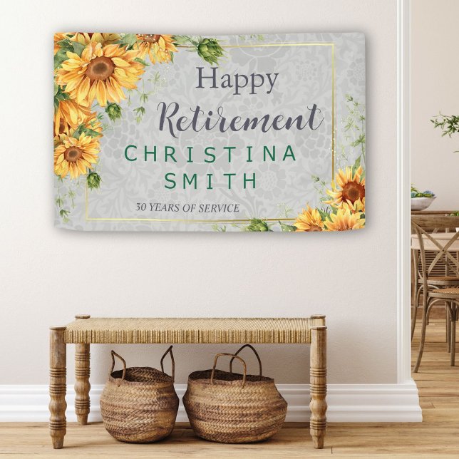 Antique Watercolor Sunflower Retirement Party Idea Banner (Antique Watercolor Sunflower Retirement Party Idea)