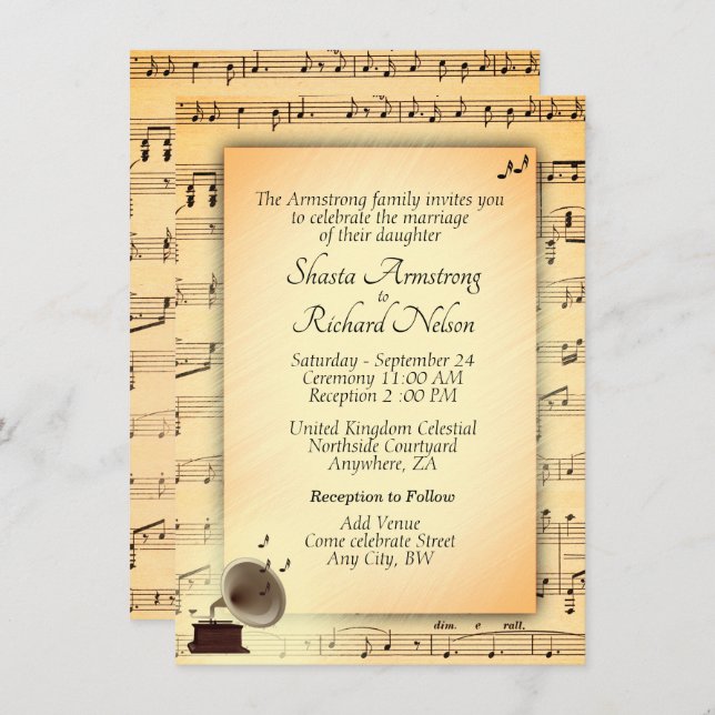 Antique Wedding Music Theme Invitation (Front/Back)