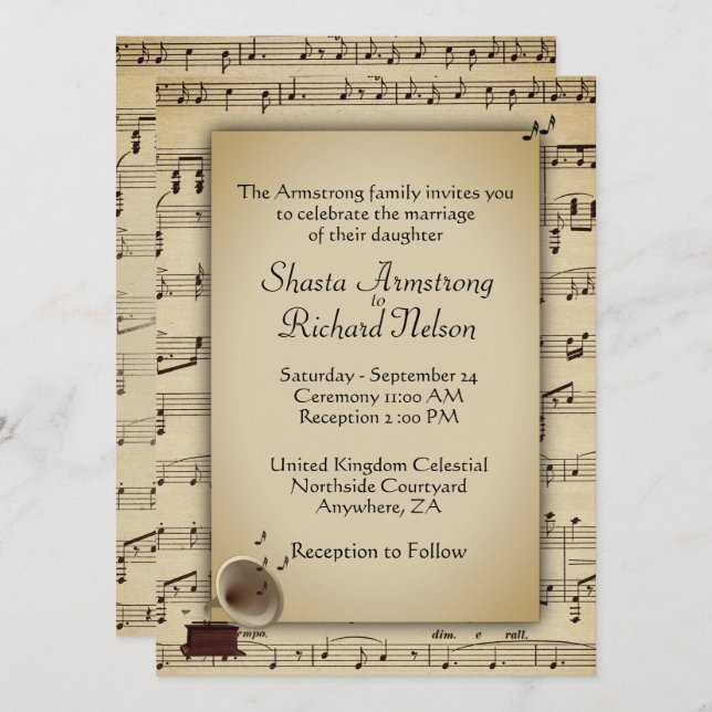 Antique Wedding Music Theme Invitation (Front/Back)