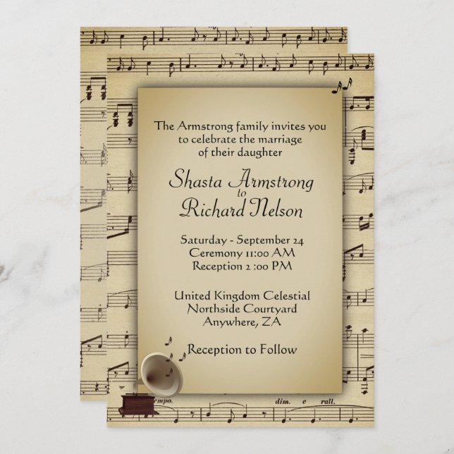 Antique Wedding Music Theme Invitation (Front/Back)