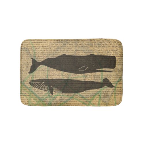 Antique Whale Nautical Sea Life Bathroom Mat