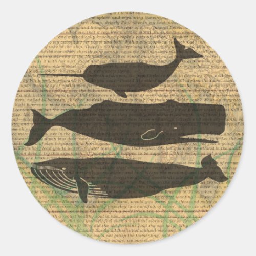 Antique Whale Nautical Sea Life Classic Round Sticker