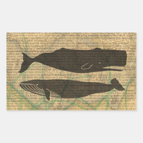 Antique Whale Nautical Sea Life Rectangular Sticker