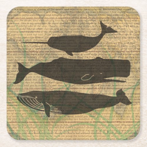 Antique Whale Nautical Sea Life Square Paper Coaster