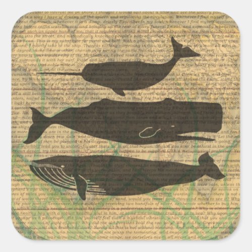 Antique Whale Nautical Sea Life Square Sticker