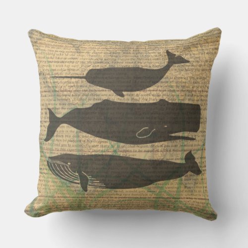 Antique Whale Nautical Sea Life Throw Pillow