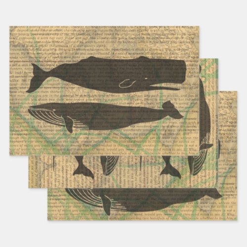 Antique Whale Nautical Sea Life Wrapping Paper Sheets