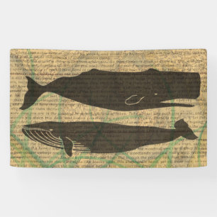Antique Whale Nautical Vintage Ocean Sea Life Banner