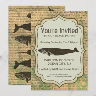  Antique Whale Nautical Vintage Ocean Sea Life  Invitation