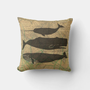 Antique Whale Nautical Vintage Ocean Sea Life Throw Pillow