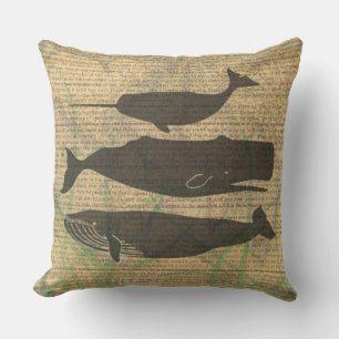 Antique Whale Nautical Vintage Ocean Sea Life Throw Pillow