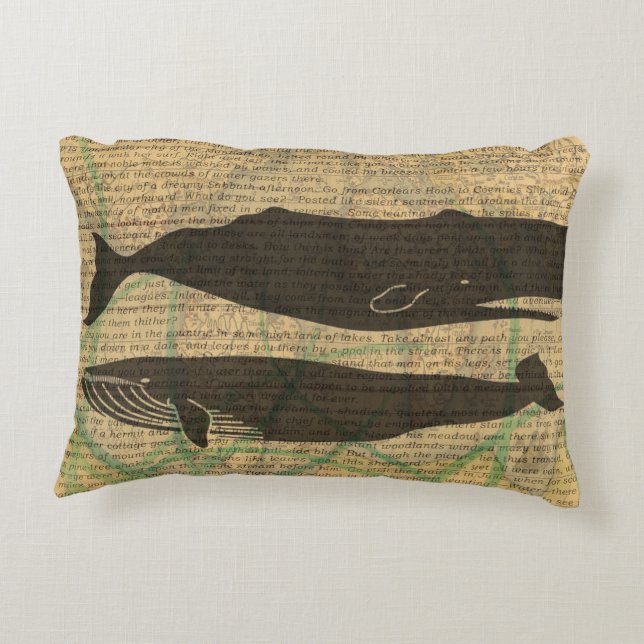 Antique Whale Nautical: Vintage Sea Life  Accent Pillow (Back)