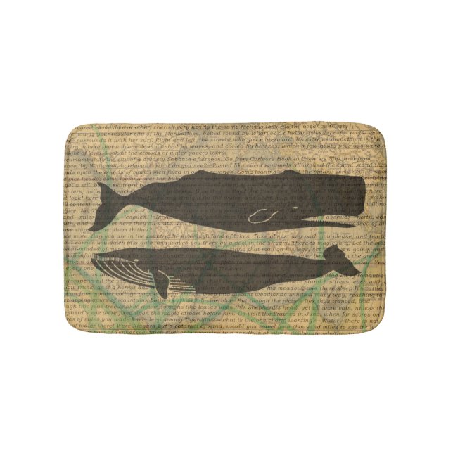  Antique Whale Nautical: Vintage Sea Life  Bathroom Mat (Front)