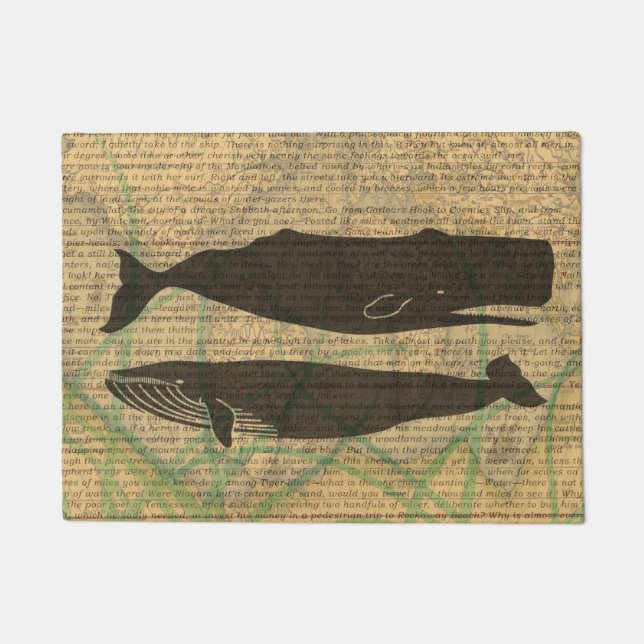  Antique Whale Nautical: Vintage Sea Life  Doormat (Front)