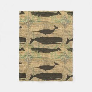 Antique Whale Nautical: Vintage Sea Life Fleece Blanket