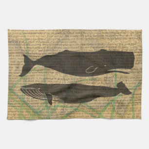 Antique Whale Nautical: Vintage Sea Life  Kitchen Towel