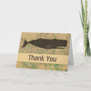 Antique Whale Nautical: Vintage Sea Life Letterpress Thank You Card
