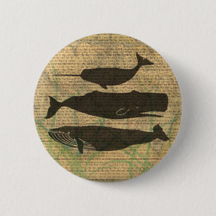 Antique Whale Nautical: Vintage Sea Life Pinback Button