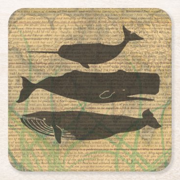Antique Whale Vintage Artwork Rustic Square Paper Coaster Antique Whale Vintage Artwork Rustic Square Paper Coaster