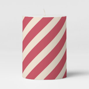 Antique White and Brick Red Diagonal Stripes Pillar Candle