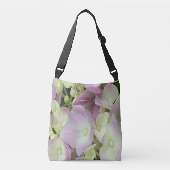 Antique White and Dusty Pink Hydrangea Petals Crossbody Bag (Front)