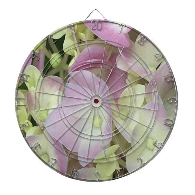 Antique White and Dusty Pink Hydrangea Petals Dart Board (Front)