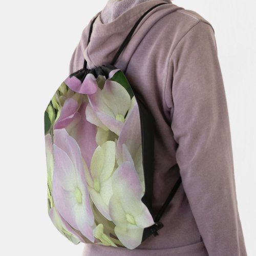Antique White and Dusty Pink Hydrangea Petals Drawstring Bag