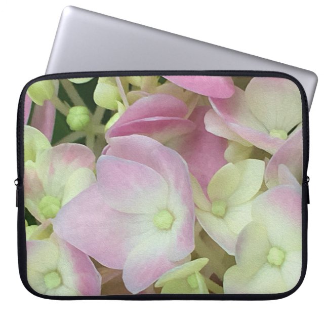 Antique White and Dusty Pink Hydrangea Petals Laptop Sleeve (Front)