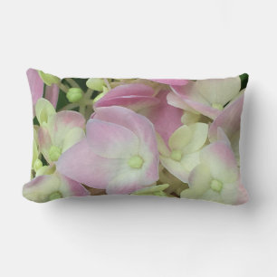 Antique White and Dusty Pink Hydrangea Petals Lumbar Pillow