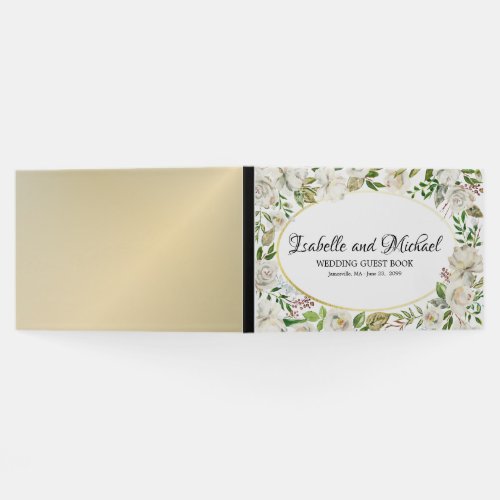 Antique White and Gold Rose Floral Wedding Guest Book