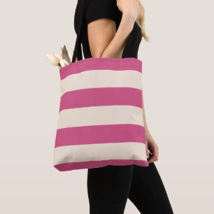 Antique White and Mystic Pink Stripes Tote Bag