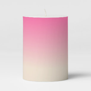 Antique White and Winter Sky Pink Ombre Pattern Pillar Candle