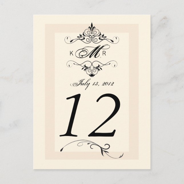Antique White Black Wedding Table Number Card (Front)