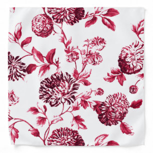 Antique White & Cherry Red Botanical Floral Toile Bandana