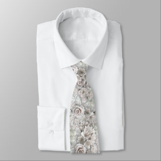 Antique White Flowers Neck Tie