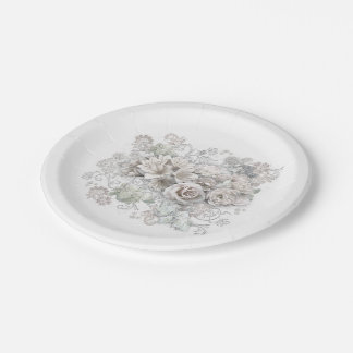Antique White Flowers Paper Plates