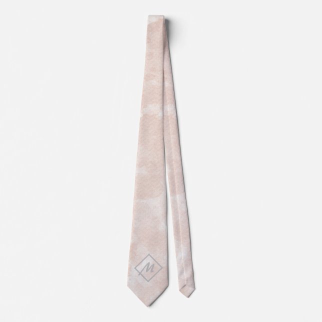 Antique White Gainsboro Pink Gray Monogram Necktie (Front)