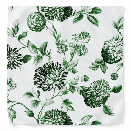 Antique White Garden Green Botanical Floral Toile Bandana