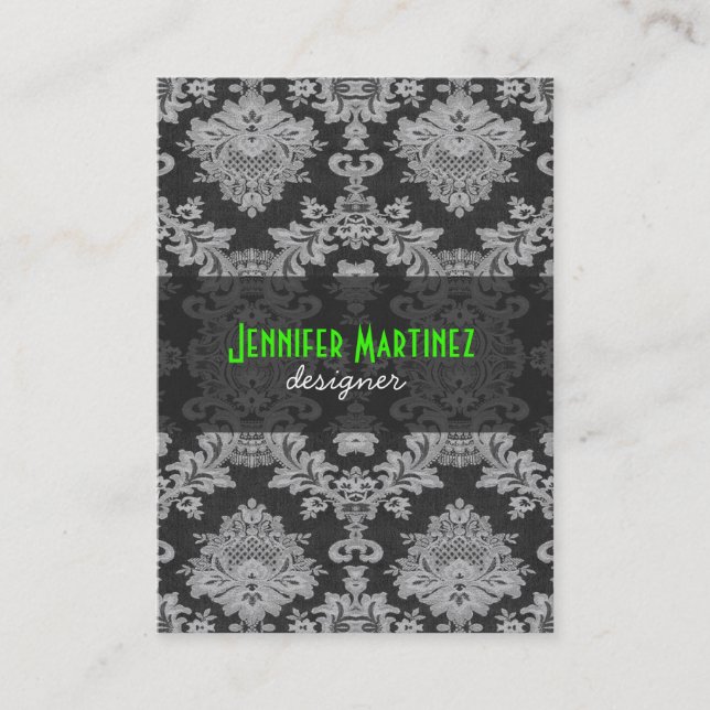 Antique White & Gray Traditional Floral Lace Business Card (Front)