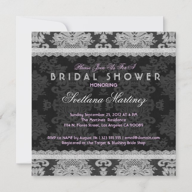 Antique White & Gray Traditional Floral Lace Invitation (Front)