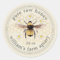 Antique White Honeybee Honey Jar Label