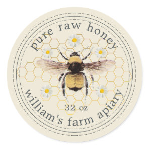 Antique White Honeybee Honey Jar Label
